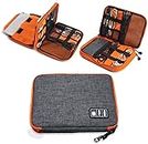FYCAN Electronic Accessories Cable Organizer Double Layer Universal Carry Travel Tech Organiser Gadget Bag/Case Cables Plug, Power Bank, Phone, Hard Disk, Adapters, iPad Pro (Black-Orange)