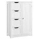 Yaheetech Wooden Floor Cabinet, Side Storage Organizer Cabinet Unit Hallway Entryway Cabinet with 4 Drawers and 1 Cupboard, Free Standing Storage Organizer for Living Room/Bathroom/Kitchen, White