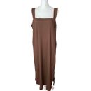Old Navy Womens Plus 2X Midi Dress Sleeveless Fitted Knit Ribbed Slits NWT Brown