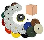 Waies 11 Packs 5 Inch Diamond Polishing Pads with 5/8"-11 Backer Pad 9 PCS Wet/Dry Polish Pad Kit for Drill Grinder Polisher 50-10000 Grit Pads for Marble Tile Quartz Granite Concrete Countertop