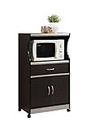 Hodedah Microwave Cart with One Drawer, Two Doors, and Shelf for Storage, Chocolate Grey
