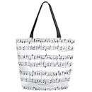 ZzWwR Chic Music Stave Notes Extra Large Canvas Shoulder Tote Top Handle Bag for Gym Beach Travel Shopping,Black White