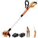 GARCARE 20V String Trimmer Cordless Edger - Telescoping Grass Trimmer, Grass Cutter with 4.0Ah Battery & Quick Charger, 25CM Cutting Width