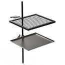 Stanbroil Adjustable Swivel Grill, Steel Mesh Cooking Grate with Spike Pole and Griddle Plate for Outdoor Open Flame Cooking, Dual Campfire Steel Cooking Grill Grate Swivel System