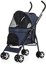 Emily Pets Double Dog Stroller Disabled Dog Pushchair Front Wheel 360° Rotation Easy Folding Pet Carriage Stroller with 4 Wheels Maximum Weight 12 kg Pet Travel (Blue)