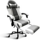 YSSOA White Gaming Chair with Footrest, Racing Style With Adjustable Swivel