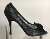 Escarpins Sacha Londres pour femmes talons hauts chaussures dentelle orteil ouvert noir taille : 38 NEUF