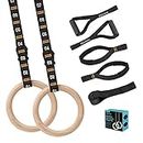 Vulken Wooden Gymnastic Rings with Adjustable Numbered Straps. 1.1'' Olympic Rings for Core Workout and Bodyweight Training. Home Gym Rings 1600lbs with Workout Handles
