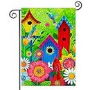 Welcome Bird cage Outdoor Double-Sided Bird House Garden Flag 12X18, White Chrysanthemum, red Chrysanthemum, Small Daisy Home Decoration, Outdoor Lawn Home Decoration.
