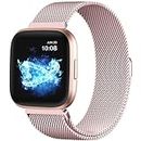 ZWGKKYGYH Compatible with Fitbit Versa and Versa 2 Bands for Women Men, Rose Gold Stainless Steel Metal Mesh Magnetic Band Bracelet Strap Replacement for Fitbit Versa/Versa Lite Se, Large