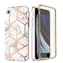 UEEBAI Case for iPhone SE 2022 5G/iPhone 7/iPhone 8/iPhone SE 2020, Stylish Marble Pattern Full Body Protective Case with Built in Screen Protector Hard Plastic PC Case for iPhone SE3/SE2 - Pink