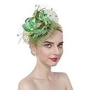 RONGXG Women Girls Mesh Fascinator Hat Headwear with Big Flowers Feather Veil Wedding Party Hat Fascinator Hair Clip Headwear, Green, One Size
