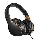 LORELEI X6 Over-Ear Headphones with Microphone, Lightweight Foldable & Portable Stereo Bass Headphones with 1.45M No-Tangle, Wired Headphones for Smartphone Tablet MP3 / 4 (Black-Gold)