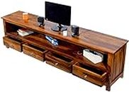 Unitek Furniture Sheesham Wood Multipurpose Entertainment TV Unit Cabinet with 4 Drawer and 1 Shelf Storage for Home Living Room Solid Wooden Furniture for Hall Office Décor (Natural Finish)