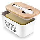 COLBEX® Ceramic Butter Dish with Lid and Knife, Airtight Black Butter Container, Butter Holder for Butter Storage, Butter Keeper for Countertop (White)
