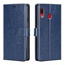 Dgeot® Leather flip Case compatible with Samsung Galaxy A40 | Inside TPU with Card Pockets | Wallet Stand | Magnetic Closure | 360 Degree Complete Protection Vintage Flip Cover for Samsung Galaxy A40 - Blue