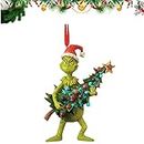 Sheling Grinch Weihnachtsdekorationen, Grinch Hängende Ornament Weihnachtsbaum Dekorationen Anhänger, lustige Harz-grüne für Zuhause, Urlaub, Party (Grinch mit Baum)