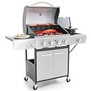 Captiva Designs 4-Burner Propane Gas BBQ Grill with Side Burner & Porcelain-Enameled Cast Iron Grates, 42,000 BTU Output Stainless Steel Grill for Outdoor Cooking Kitchen and Patio Backyard Barbecue
