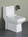 KrissKross Premium One Piece Ceramic Western Floor Mounted One Piece Water Closet Western Toilet/Commode/European Commode With Soft Close Seat Cover For Lavatory, Toilets (S-Trap Outlet Is From Floor)