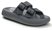 Weweya Men 2 Buckle Slides Flat Athletic Sport Outdoor Sandal Grey Men Size 12 12.5 13 Women Size 13 13.5 14