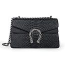 JBB Crossbody Shoulder Purse for Women - Snake Printed Leather Evening Clutch Chain Strap Small Satchel Bag, 1# Black