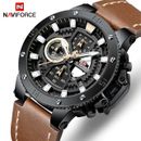 Military Watch Naviforce Waterproof Analog Army Sport Leather Band US SELLER