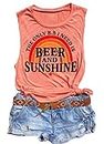 Beer and Sunshine Shirt Tank Top Women Cute Rainbow Graphic Shirt Summer Beach Vacation Drinking Party Sleeveless Shirt (Large, Orange)