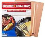 Kitchen Home Golden Grill Mat – Make America Grill Again - Set of 2 Nonstick, Heavy Duty, Reusable, BPA & PFOA Free BBQ Grill & Baking Mats for Gas, Charcoal & Electric Grills