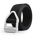 TACVASEN Unisex Military Style Tactical Webbing Belt Heavy Duty with V-Ring Buckle Black