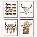 VNWEK Retro Beige Preppy Howdy Wild West Western Floral Bull Skull Cowboy Hat Boot Wall Art Poster Prints Unframed 8”x10”Set Of 4,Western Preppy Decorations for Home Preppy Room Dorm,Teen Girls Gifts