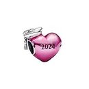 Feitery Pink 2024 Graduation Heart Charm Compatible for Pandora Bracelets Gold Charm Heart Graduation Jewellery Gift for Granddaughter