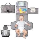 Epzia Portable Baby Changing Pad with Detachable Travel Mat, Smart Wipes Pocket, and Built-in Pillow - Waterproof & Spacious Diaper Changing Area - Foldable Nappy Changing Kit (Grey)