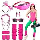 Fuguan 11Pcs Women's 80's Costumes with Accessories Set Neon Leg Warmers Headband Holographic Fanny Pack for 80s Retro Party