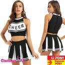 Ladies Cheerleader Costume Black Uniform School Girl Girls Outfits Fancy Dress