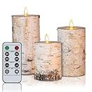 Incredle Real Birch Flameless Candles Moving Flame Battery Operated Candles Set of H4 5" 6" xD3 Real Wax Flickering LED Pillar Candles with 10 Key Remote Timer