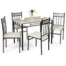 Giantex 5-Piece Dining Table Set w/Sturdy Metal Frame Table & 4 High-Back Chairs, Stylish Marble Texture Desktop, Modern Table & Chair Set Kitchen Furniture for Dining Room, Living Room & Restaurant