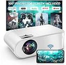 YABER V2 WiFi Mini Projector 6000 Lumen [Projector Screen Included] Full HD 1080P and 200" Supported, Portable Wireless Mirroring Projector for iOS/Android/TV Stick/PS4/PC Home & Outdoor (White)