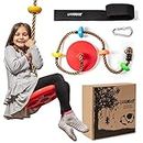 LAEGENDARY Tree Swing for Kids - Single Disk Outdoor Climbing Rope with Platforms, Carabiner & 4 Ft Tree Strap - Playground Accessories - Multicolored