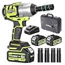 Robustrue 700Nm/517Ft-lbs Cordless Impact Wrench High Torque, 2X 4.0Ah Battery Power Brushless Impact Gun with 2400RPM, 4 Sockets, Fast Charger, 1/2 Electric Impact Wrench for Car Tires Truck RV Mower