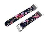 NICKSTON Floral FL-5 Black with Red Roses Band Compatible with Fitbit Charge 4, Charge 3 and Charge 2 Tracker Leather Strap (for Charge 2, 1. Black Color Buckle Adapters)