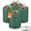 4 Pack 72 Gallons Reusable Yard Waste Bags, Large Lawn Leaf Bags Heavy Duty with 4 Handles Garden Waste Bags Container for Clean Up Outdoor Debris Leaves Grass Clippings