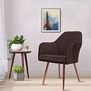Vergo Plush Dining Chair | Accent Chair for Living Room Bedroom Restuarant | Velvet Fabric & Cushion Seat with Rosegold Metal Legs, 3 Years Warranty (Dark Brown)