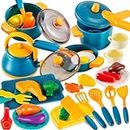 LINFUN KIDS Toy Kitchen Accessories Play Pots and Pans, Cooking Set for Children, Pretend Role Play Food Cookware Playset Gifts for 3+ 4 5 6 Years Old Kids Toddler Boys Girls