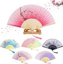 6Pcs Folding Hand Fans for Women, Chinese Silky Hand Fans with Tassel, Chinese