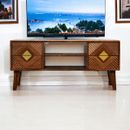 Tavolo console TV con cassetti e ripiani supporto TV metà secolo legno massello rustico