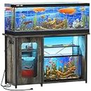 Hyomdeck 55-75 Gallon Fish Tank Stand, Reversible Heavy Duty Metal Aquarium Stand with Cabinet for Fish Tank Accessories Storage, Turtle/Reptile Terrariums, Black Oak