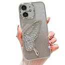 Twikka Stylish Designed for iPhone 11 Cover with Luxury Glitter Cute Butterfly Plating Design Aesthetic Women Teen Girls Back Cover Cases for iPhone 11 Cover (Silver)
