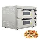 INTBUYING Commercial Pizza Oven Countertop Electric Pizza Oven Indoor, 16 Inches Double Deck Layer Stainless Steel Pizza Maker Bread Oven with Pizza Stone and Timer 110V 3KW