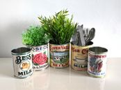 Vintage replica food tin can cutlery holder, wedding flowers props gifts her him