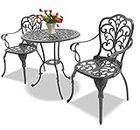Homeology BANGUI - Lussuoso tavolo da giardino e patio e 2 grandi sedie con braccioli, set da bistrot in alluminio pressofuso, colore: grafite